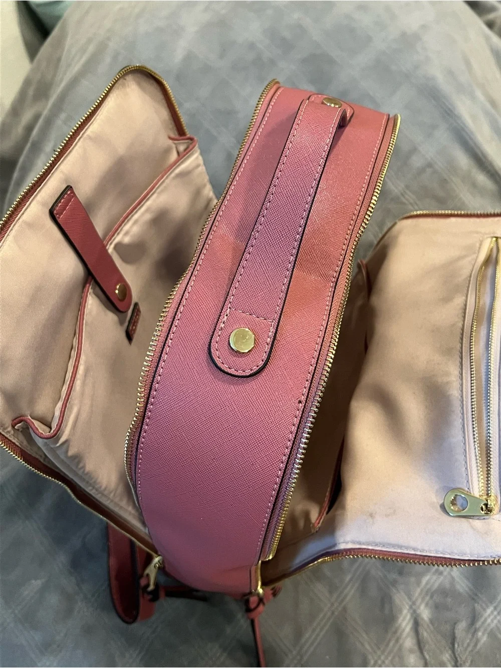 Calpak Rose Leather Backpack with Whipstitch Trim